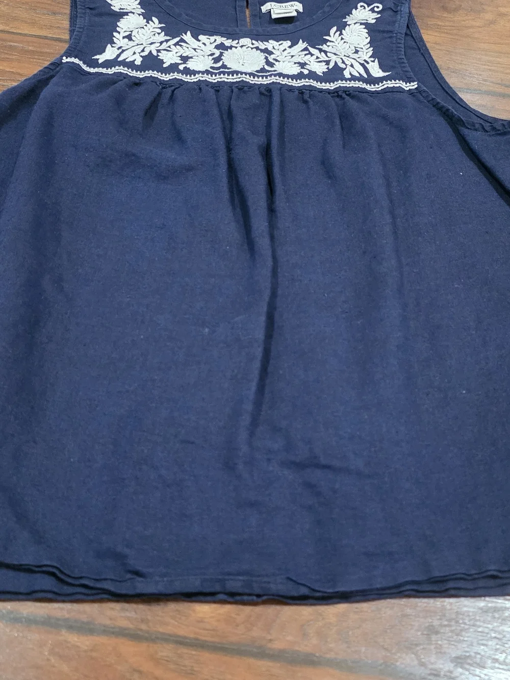 J.Crew Navy Sleeveless Embroidered Yoke Top